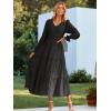 imageSimplee Womens Long Sleeve Smocked Maxi Dress Tiered V Neck Flowy Fall Wedding Guest Long Dresses with PocketsBlack