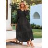 imageSimplee Womens Long Sleeve Smocked Maxi Dress Tiered V Neck Flowy Fall Wedding Guest Long Dresses with PocketsBlack