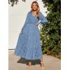 imageSimplee Womens Long Sleeve Smocked Maxi Dress Tiered V Neck Flowy Fall Wedding Guest Long Dresses with PocketsBlue