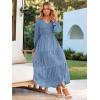 imageSimplee Womens Long Sleeve Smocked Maxi Dress Tiered V Neck Flowy Fall Wedding Guest Long Dresses with PocketsBlue