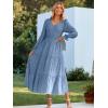 imageSimplee Womens Long Sleeve Smocked Maxi Dress Tiered V Neck Flowy Fall Wedding Guest Long Dresses with PocketsBlue