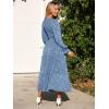 imageSimplee Womens Long Sleeve Smocked Maxi Dress Tiered V Neck Flowy Fall Wedding Guest Long Dresses with PocketsBlue