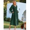 imageSimplee Womens Long Sleeve Smocked Maxi Dress Tiered V Neck Flowy Fall Wedding Guest Long Dresses with PocketsDark Green