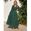 imageSimplee Womens Long Sleeve Smocked Maxi Dress Tiered V Neck Flowy Fall Wedding Guest Long Dresses with PocketsDark Green