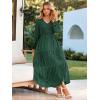 imageSimplee Womens Long Sleeve Smocked Maxi Dress Tiered V Neck Flowy Fall Wedding Guest Long Dresses with PocketsDark Green