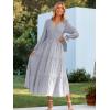 imageSimplee Womens Long Sleeve Smocked Maxi Dress Tiered V Neck Flowy Fall Wedding Guest Long Dresses with PocketsLight Blue