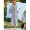 imageSimplee Womens Long Sleeve Smocked Maxi Dress Tiered V Neck Flowy Fall Wedding Guest Long Dresses with PocketsLight Blue