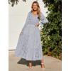 imageSimplee Womens Long Sleeve Smocked Maxi Dress Tiered V Neck Flowy Fall Wedding Guest Long Dresses with PocketsLight Blue