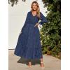 imageSimplee Womens Long Sleeve Smocked Maxi Dress Tiered V Neck Flowy Fall Wedding Guest Long Dresses with PocketsNavy Blue