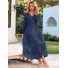 imageSimplee Womens Long Sleeve Smocked Maxi Dress Tiered V Neck Flowy Fall Wedding Guest Long Dresses with PocketsNavy Blue