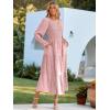 imageSimplee Womens Long Sleeve Smocked Maxi Dress Tiered V Neck Flowy Fall Wedding Guest Long Dresses with PocketsPink