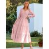 imageSimplee Womens Long Sleeve Smocked Maxi Dress Tiered V Neck Flowy Fall Wedding Guest Long Dresses with PocketsPink