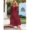 imageSimplee Womens Long Sleeve Smocked Maxi Dress Tiered V Neck Flowy Fall Wedding Guest Long Dresses with PocketsWine Red