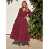 imageSimplee Womens Long Sleeve Smocked Maxi Dress Tiered V Neck Flowy Fall Wedding Guest Long Dresses with PocketsWine Red