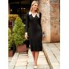 imageSimplee Womens Long Sleeve Sweater Midi Dress V Neck Casual Slim Fit Bodycon Knit Ribbed Slit Long Dress for Fall WinterBlack
