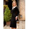 imageSimplee Womens Long Sleeve Sweater Midi Dress V Neck Casual Slim Fit Bodycon Knit Ribbed Slit Long Dress for Fall WinterBlack