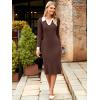 imageSimplee Womens Long Sleeve Sweater Midi Dress V Neck Casual Slim Fit Bodycon Knit Ribbed Slit Long Dress for Fall WinterBrown