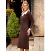 imageSimplee Womens Long Sleeve Sweater Midi Dress V Neck Casual Slim Fit Bodycon Knit Ribbed Slit Long Dress for Fall WinterBrown