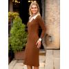 imageSimplee Womens Long Sleeve Sweater Midi Dress V Neck Casual Slim Fit Bodycon Knit Ribbed Slit Long Dress for Fall WinterCaramel