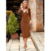 imageSimplee Womens Long Sleeve Sweater Midi Dress V Neck Casual Slim Fit Bodycon Knit Ribbed Slit Long Dress for Fall WinterCaramel