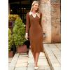 imageSimplee Womens Long Sleeve Sweater Midi Dress V Neck Casual Slim Fit Bodycon Knit Ribbed Slit Long Dress for Fall WinterCaramel