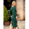 imageSimplee Womens Long Sleeve Sweater Midi Dress V Neck Casual Slim Fit Bodycon Knit Ribbed Slit Long Dress for Fall WinterDark Green
