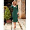 imageSimplee Womens Long Sleeve Sweater Midi Dress V Neck Casual Slim Fit Bodycon Knit Ribbed Slit Long Dress for Fall WinterDark Green