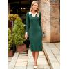 imageSimplee Womens Long Sleeve Sweater Midi Dress V Neck Casual Slim Fit Bodycon Knit Ribbed Slit Long Dress for Fall WinterDark Green