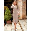 imageSimplee Womens Long Sleeve Sweater Midi Dress V Neck Casual Slim Fit Bodycon Knit Ribbed Slit Long Dress for Fall WinterKhaki