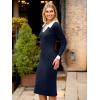 imageSimplee Womens Long Sleeve Sweater Midi Dress V Neck Casual Slim Fit Bodycon Knit Ribbed Slit Long Dress for Fall WinterNavy Blue