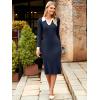 imageSimplee Womens Long Sleeve Sweater Midi Dress V Neck Casual Slim Fit Bodycon Knit Ribbed Slit Long Dress for Fall WinterNavy Blue