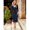 imageSimplee Womens Long Sleeve Sweater Midi Dress V Neck Casual Slim Fit Bodycon Knit Ribbed Slit Long Dress for Fall WinterNavy Blue