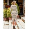 imageSimplee Womens Long Sleeve Sweater Midi Dress V Neck Casual Slim Fit Bodycon Knit Ribbed Slit Long Dress for Fall WinterStriped Beige White
