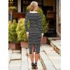 imageSimplee Womens Long Sleeve Sweater Midi Dress V Neck Casual Slim Fit Bodycon Knit Ribbed Slit Long Dress for Fall WinterStriped Black White
