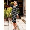 imageSimplee Womens Long Sleeve Sweater Midi Dress V Neck Casual Slim Fit Bodycon Knit Ribbed Slit Long Dress for Fall WinterStriped Black White