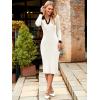 imageSimplee Womens Long Sleeve Sweater Midi Dress V Neck Casual Slim Fit Bodycon Knit Ribbed Slit Long Dress for Fall WinterWhite