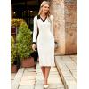 imageSimplee Womens Long Sleeve Sweater Midi Dress V Neck Casual Slim Fit Bodycon Knit Ribbed Slit Long Dress for Fall WinterWhite