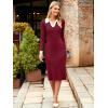 imageSimplee Womens Long Sleeve Sweater Midi Dress V Neck Casual Slim Fit Bodycon Knit Ribbed Slit Long Dress for Fall WinterWine Red
