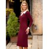 imageSimplee Womens Long Sleeve Sweater Midi Dress V Neck Casual Slim Fit Bodycon Knit Ribbed Slit Long Dress for Fall WinterWine Red