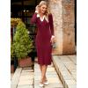 imageSimplee Womens Long Sleeve Sweater Midi Dress V Neck Casual Slim Fit Bodycon Knit Ribbed Slit Long Dress for Fall WinterWine Red