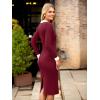 imageSimplee Womens Long Sleeve Sweater Midi Dress V Neck Casual Slim Fit Bodycon Knit Ribbed Slit Long Dress for Fall WinterWine Red
