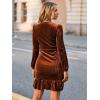imageSimplee Womens Velvet Bodycon Mini Dress Long Sleeve Ruffle Hem Fall Winter Cocktail Dresses for Party Holiday EventsBurnt Orange
