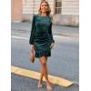 imageSimplee Womens Velvet Bodycon Mini Dress Long Sleeve Ruffle Hem Fall Winter Cocktail Dresses for Party Holiday EventsTeal Green