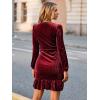 imageSimplee Womens Velvet Bodycon Mini Dress Long Sleeve Ruffle Hem Fall Winter Cocktail Dresses for Party Holiday EventsWine Red