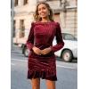 imageSimplee Womens Velvet Bodycon Mini Dress Long Sleeve Ruffle Hem Fall Winter Cocktail Dresses for Party Holiday EventsWine Red