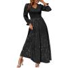 imageSimplee Womens Long Sleeve Smocked Maxi Dress Tiered V Neck Flowy Fall Wedding Guest Long Dresses with PocketsBlack