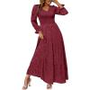 imageSimplee Womens Long Sleeve Smocked Maxi Dress Tiered V Neck Flowy Fall Wedding Guest Long Dresses with PocketsWine Red