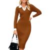 imageSimplee Womens Long Sleeve Sweater Midi Dress V Neck Casual Slim Fit Bodycon Knit Ribbed Slit Long Dress for Fall WinterCaramel