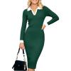 imageSimplee Womens Long Sleeve Sweater Midi Dress V Neck Casual Slim Fit Bodycon Knit Ribbed Slit Long Dress for Fall WinterDark Green