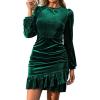imageSimplee Womens Velvet Bodycon Mini Dress Long Sleeve Ruffle Hem Fall Winter Cocktail Dresses for Party Holiday EventsDark Green